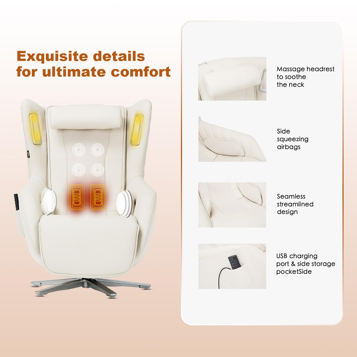 COLAMY Zero-Gravity Massage Chair | Massage and Leisure Dual-Use Chair,360° Swivel,Heat, Low-Noise 3D Bluetooth Speaker | Living Room, Bedroom(White COLAMY