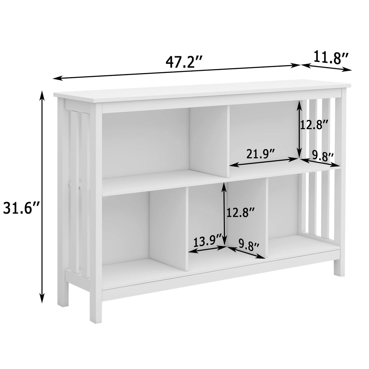 TaoHFE Horizontal Bookshelf - Modern Minimalist 2-Tier Book Shelf with Storage, Short Wide Wood Bookshelf for Classroom, Office, Living Room or Study, White TaoHFE