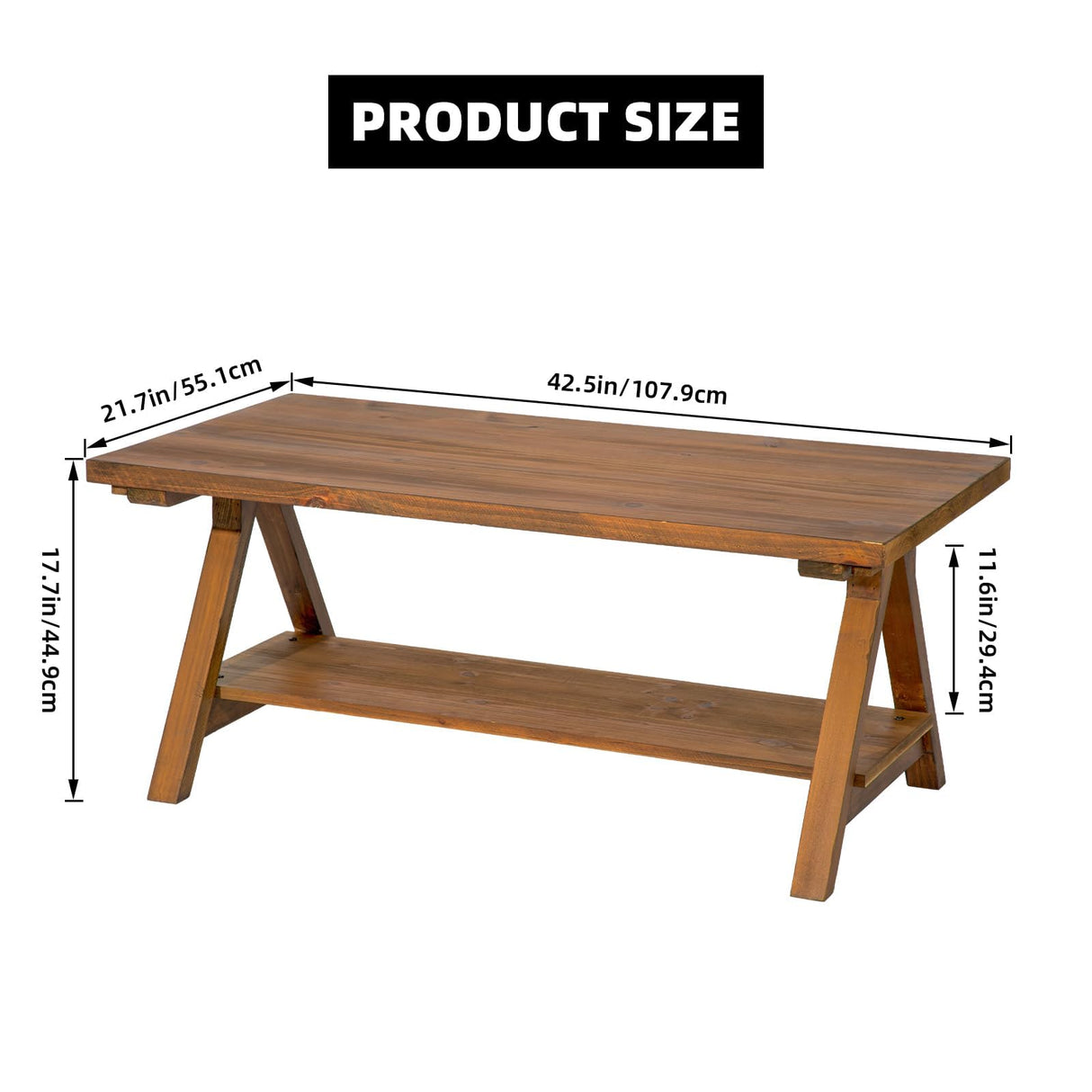 iVilla Farmhouse Coffee Table for Living Room, 2-Tier Solid Wood Coffee Table, Rustic Rectangular Coffee Table with Storage Open Shelf, Natural iVilla