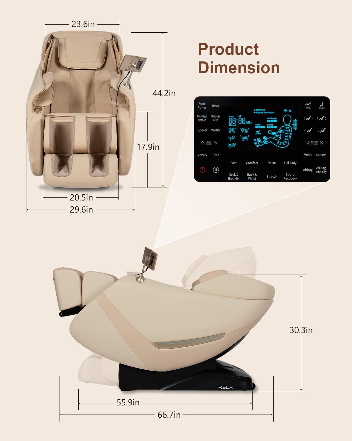 RELX 2025 Massage Chair Full Body, Zero Gravity Airbag Shiatsu Massage Chair with SL-Track, Heating, AI Control, Body Scan, 13 Modes, Foot Rollers, and Deep Yoga Stretch (Beige) RELX