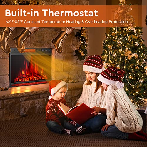 COSTWAY Electric Fireplace Insert 28-Inch Wide, 900/1350W Recessed and Freestanding Heater with Remote Control, 3 Flame Colors, 4 Brightness, Adjustable Temperature, Electric Fireplace for Indoor Use COSTWAY