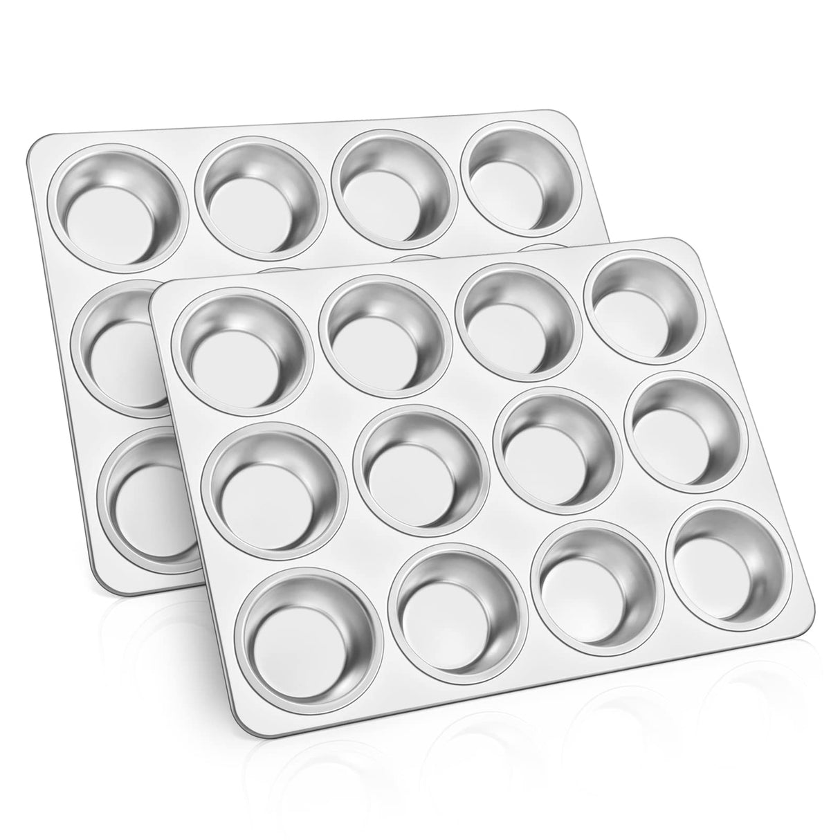 TeamFar 12-Cup Muffin Pan, Stainless Steel Cupcake Pans Muffin Tin Set for Oven Baking Mini Brownies Quiches Tarts, Non Toxic & Regular Size, Dishwasher Safe – Set of 2 TeamFar