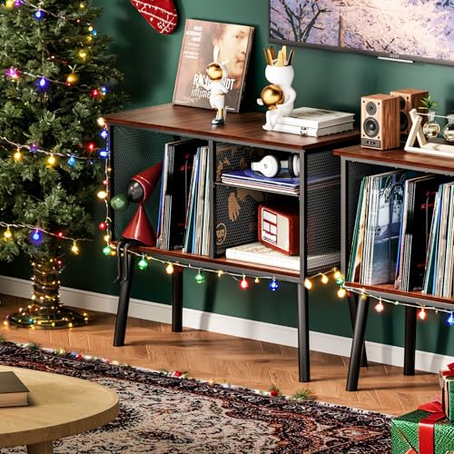 Record Player Stand with Adjustable Divider Vinyl Storage Holder Up to 200 Albums Mid-Century Large Record Player Table Vinyl Holder Turntable Stand End Table for Bedroom & Living Room, Patent Pending Simple Serenity
