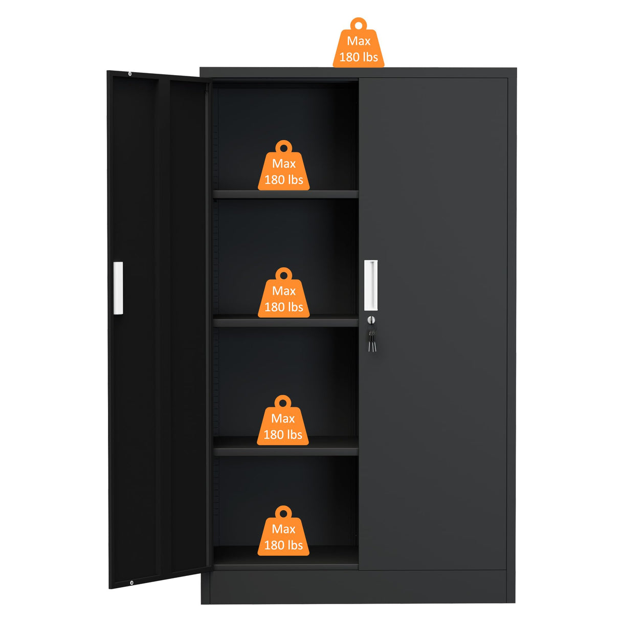 JINKUR Metal Storage Cabinet with Locking Doors and 3 Adjustable Shelves, Lockable Storage Cabinets for Home Office Garage Kitchen Pantry (Black) JINKUR