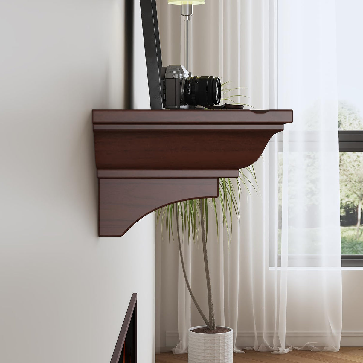 Fireplace Mantel, 60 Inch Rustic Fireplace Mantle with Arched Corbels, 100 lbs Weight Capacity Fire Place Mantel, Natural Wood Mantles for Over Fireplace, Fire Place Mantel for Living Room (Walnut) KALSUBO