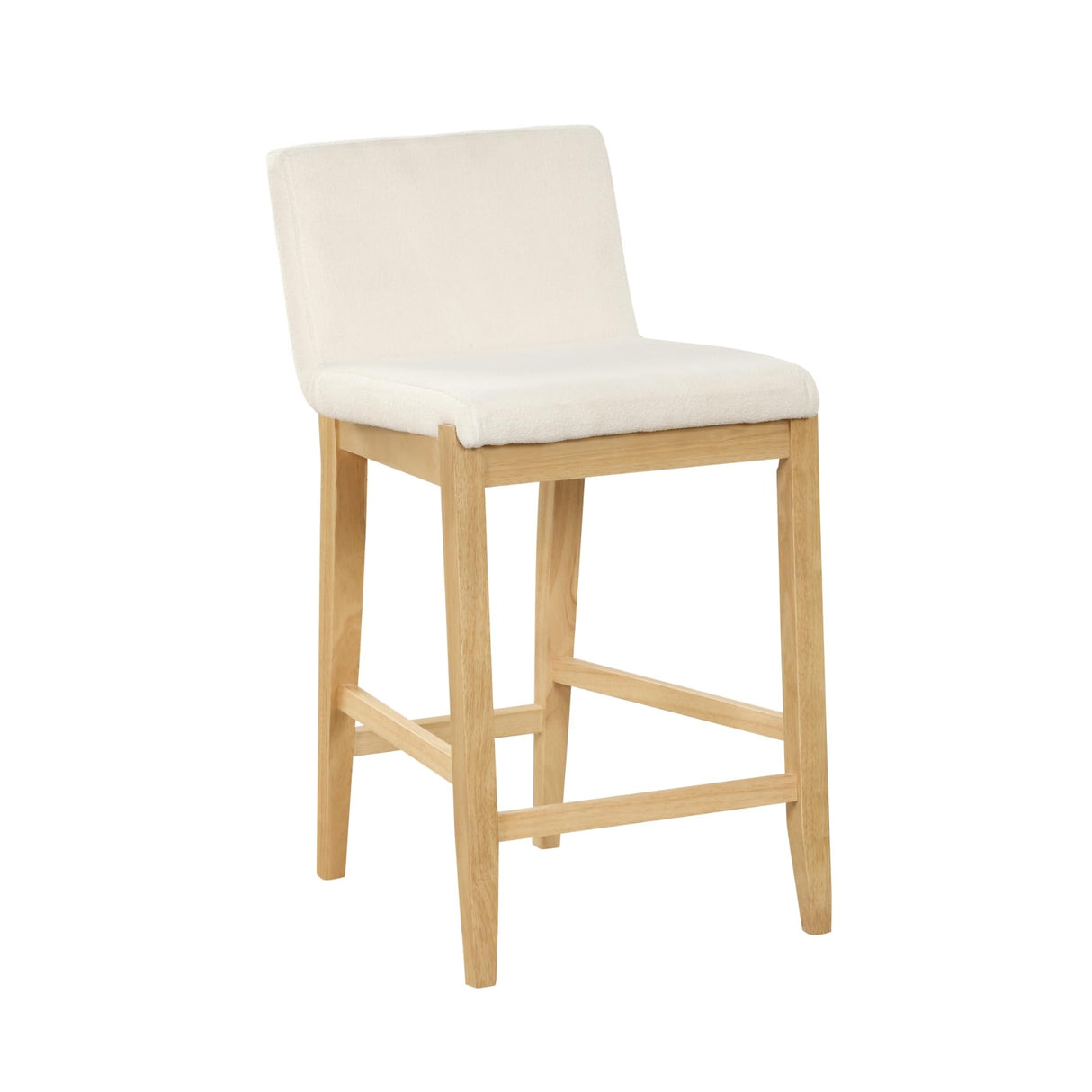Nathan James Gracie Modern Counter Height Bar Stool with Back, Counter Stool Upholstered Chair with Natural Textured Linen and Brushed Wooden Legs, Cream Boucle/Light Brown Nathan James