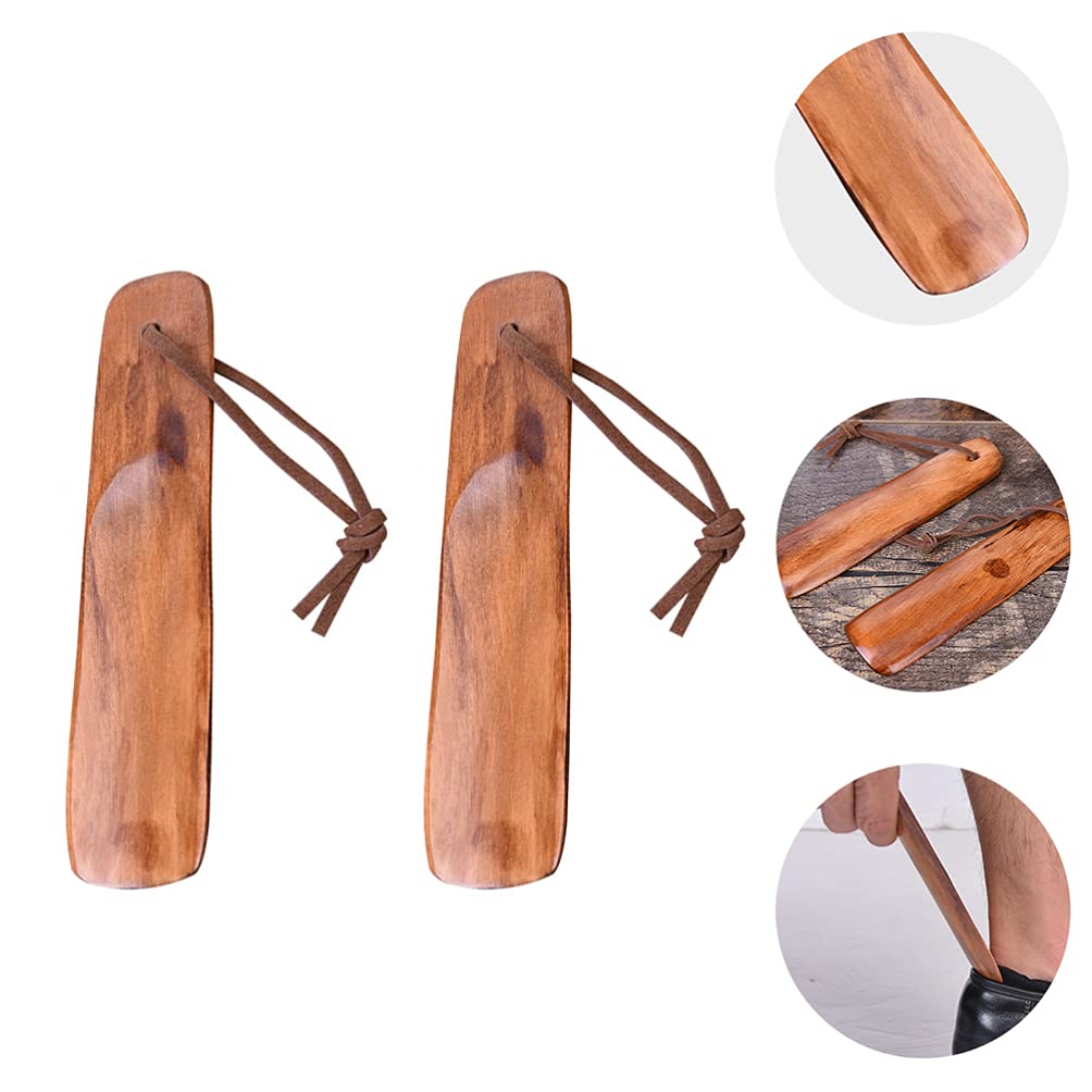 EXCEART 2 Pcs Shoe Horn Short Handle Wooden Shoe Horn Small Travel Shoe Horns for Men, Women EXCEART
