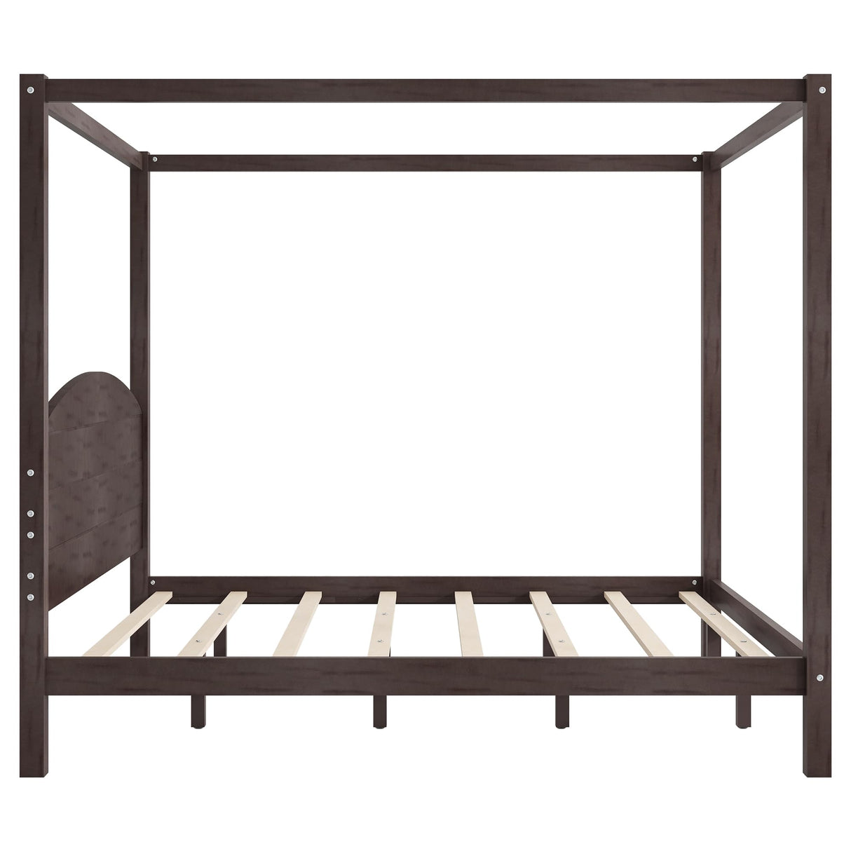 MaiDeHaoo King Size Canopy Bed Frame with Headboard, Wood King Canopy Platform Bed Frame with Headboard and Support Legs, 4 Post Canopy Bed with Under Bed Storage, Brown MaiDeHaoo