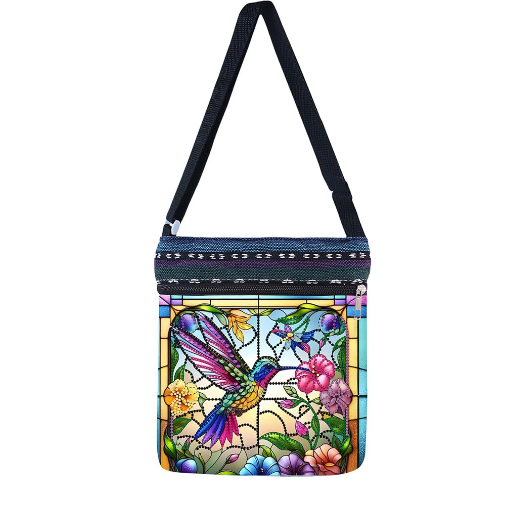 Poetrydraw 5D DIY Diamond Art Painting Canvas Crossbody Bag Hummingbird Flower for Adults Diamond Art Purses Diamond Art Kits with Zipper Adjustable Shoulder Strap for Shopping (Black-02) WoodArtSupply