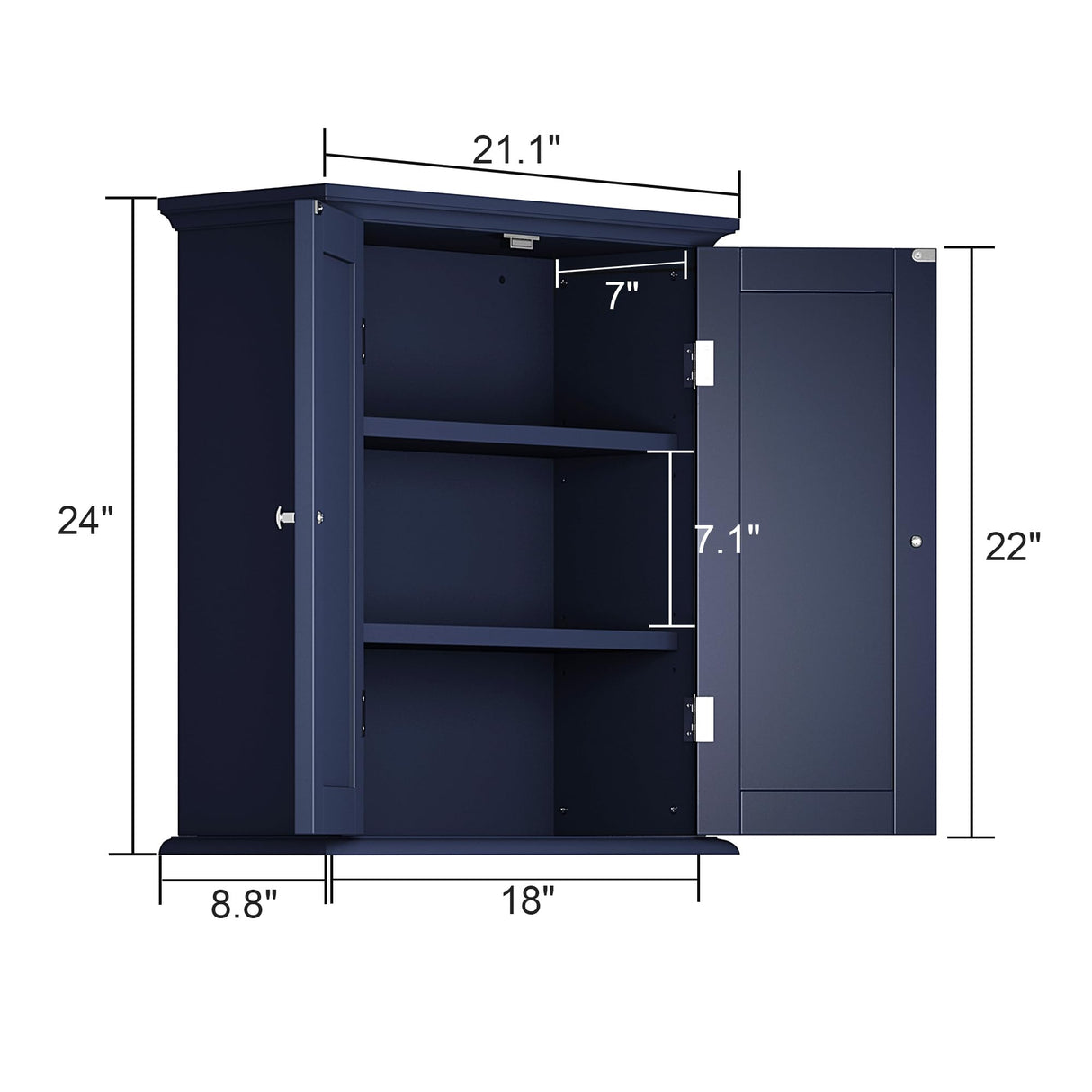 ChooChoo Bathroom Wall Cabinet, Over The Toilet Space Saver Storage Cabinet, Medicine Cabinet with 2 Door and Adjustable Shelves, Cupboard, Navy Blue ChooChoo