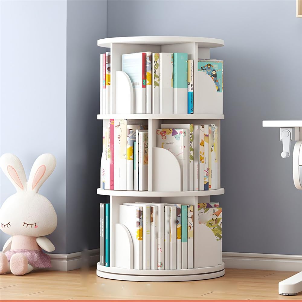 NIUYAO 360-Degree Rotating Solid Wood Bookcase - 2-Tier Versatile Storage Rack NIUYAO
