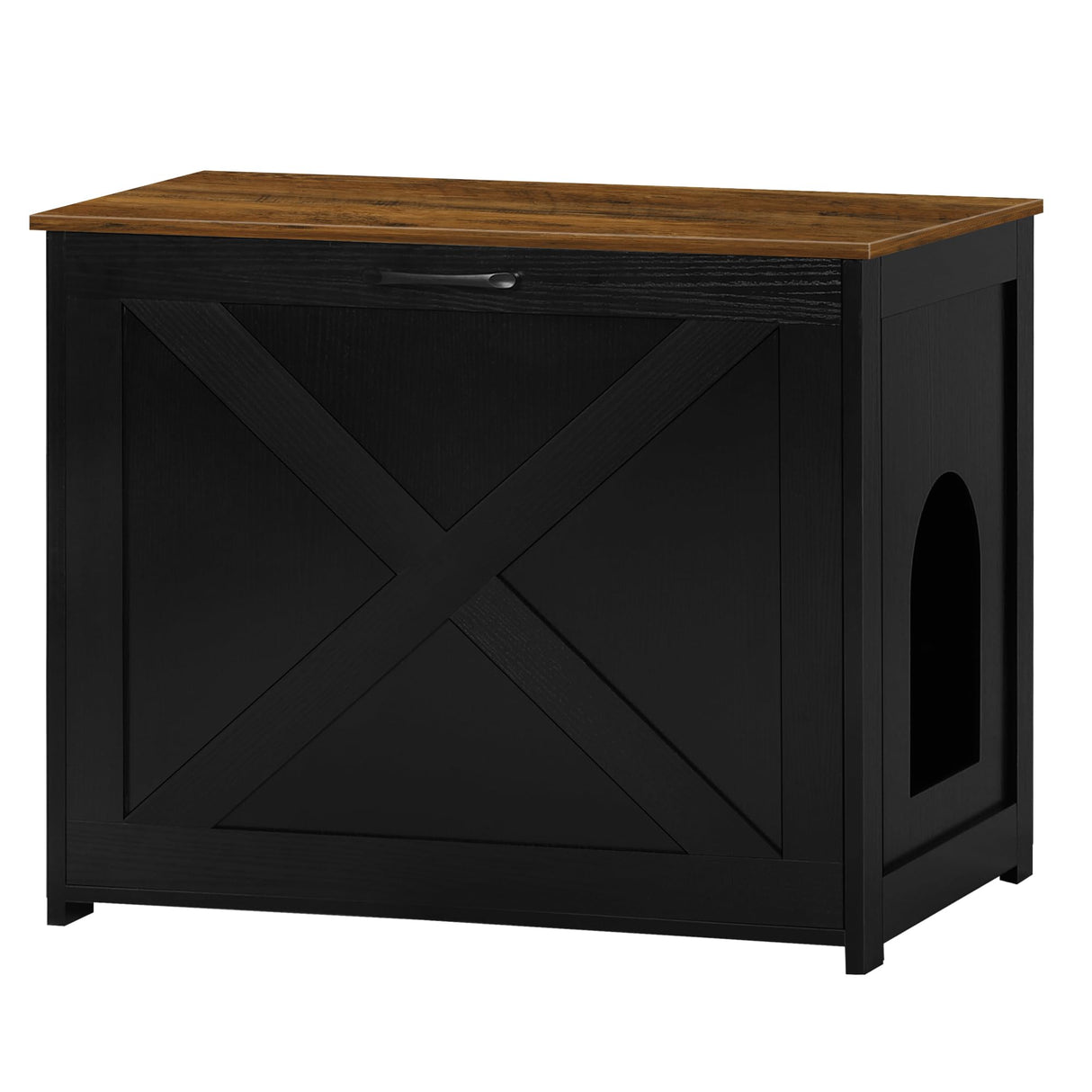 Dwanton Cat Litter Box Furniture Hidden, Cat Litter Box Enclosure, Reversible Entrance Can Be on Left or Right Side, Indoor Cabinet, Wooden Washroom, End Table, Black and Warm Brown, 27.6" L Dwanton