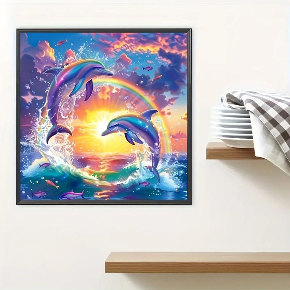 Diosedyer Vivid Dolphin Themed 5D Diamond Painting Kit Drill Crystal Art Craft Set for Adults., Ideal for Home Wall Decor and as a Thoughtful Gift for Holidays Like Thanksgiving and 11.8x11.8 inch Diosedyer