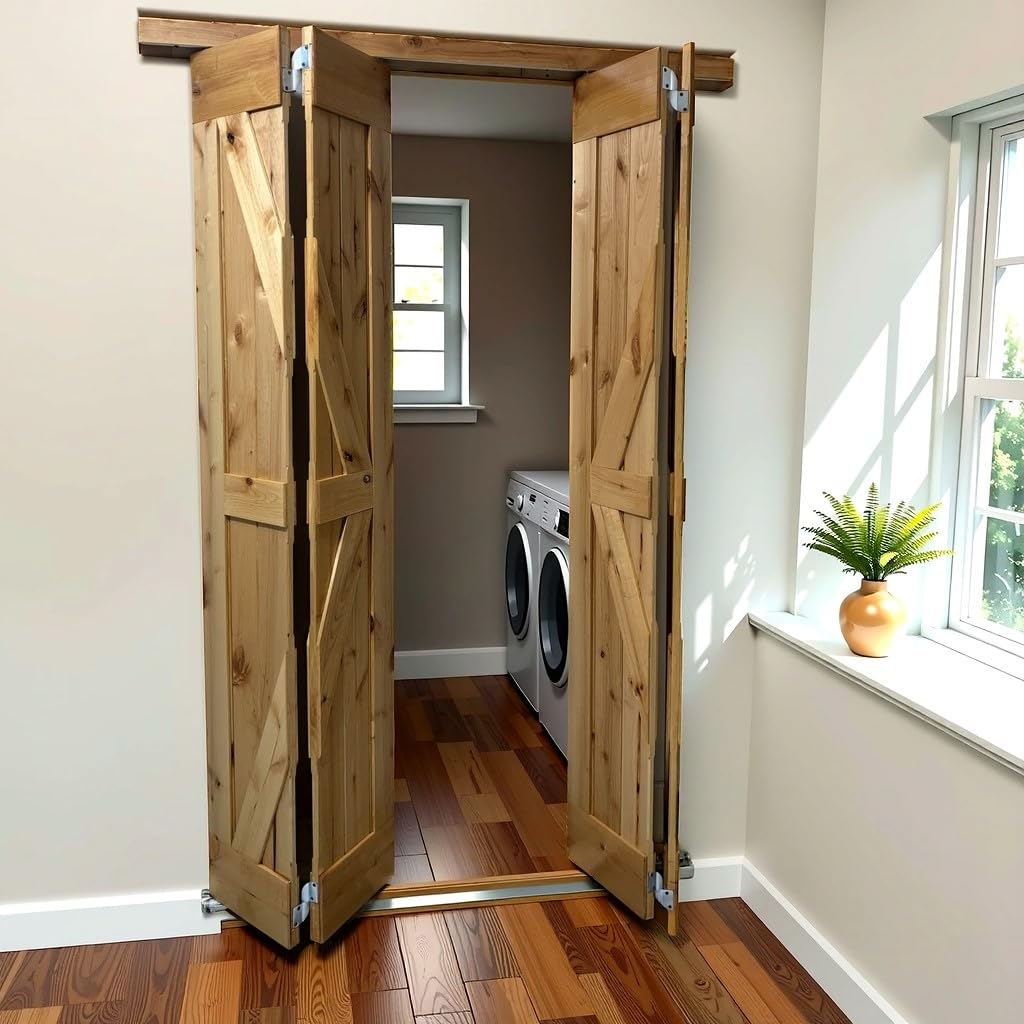 LUBANN 25.5 x 84 Unfinished Rustic Alder Solid Wood Bifold Barn Door Assembled bi-fold barn Door Ready to Install bifolding Door Bifold Door Slab LUBANN