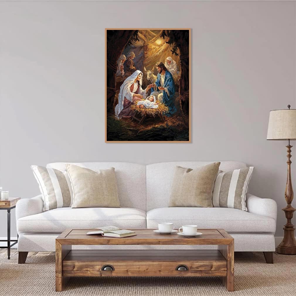 LWZAYS Nativity Scene Paint by Number Kit for Adults Canvas,Christmas Jesus Born Paint by Numbers for Adults Beginners Canvas, Christian Religious Painting by Numbers for Gift Decor - 16x20Inch LWZAYS