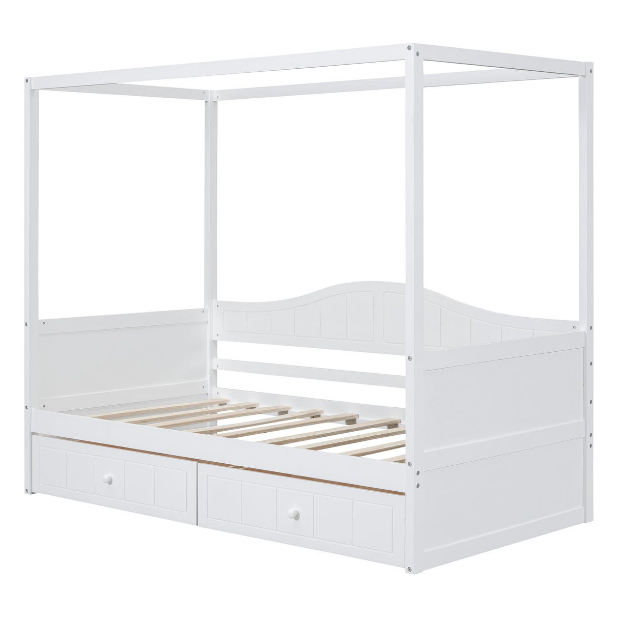 Harper & Bright Designs Twin Canopy Bed with Storage, Wood Twin Daybed Frame with 2 Drawers, Twin Sofa Bed, Platform Bed Frame for Kids, Teens, Adults, No Box Spring Required, White Harper & Bright Designs