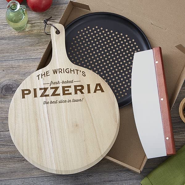 Personalization Universe Family Pizzeria Personalized 3 Piece Wood Pizza Peel Gift Set Personalization Universe
