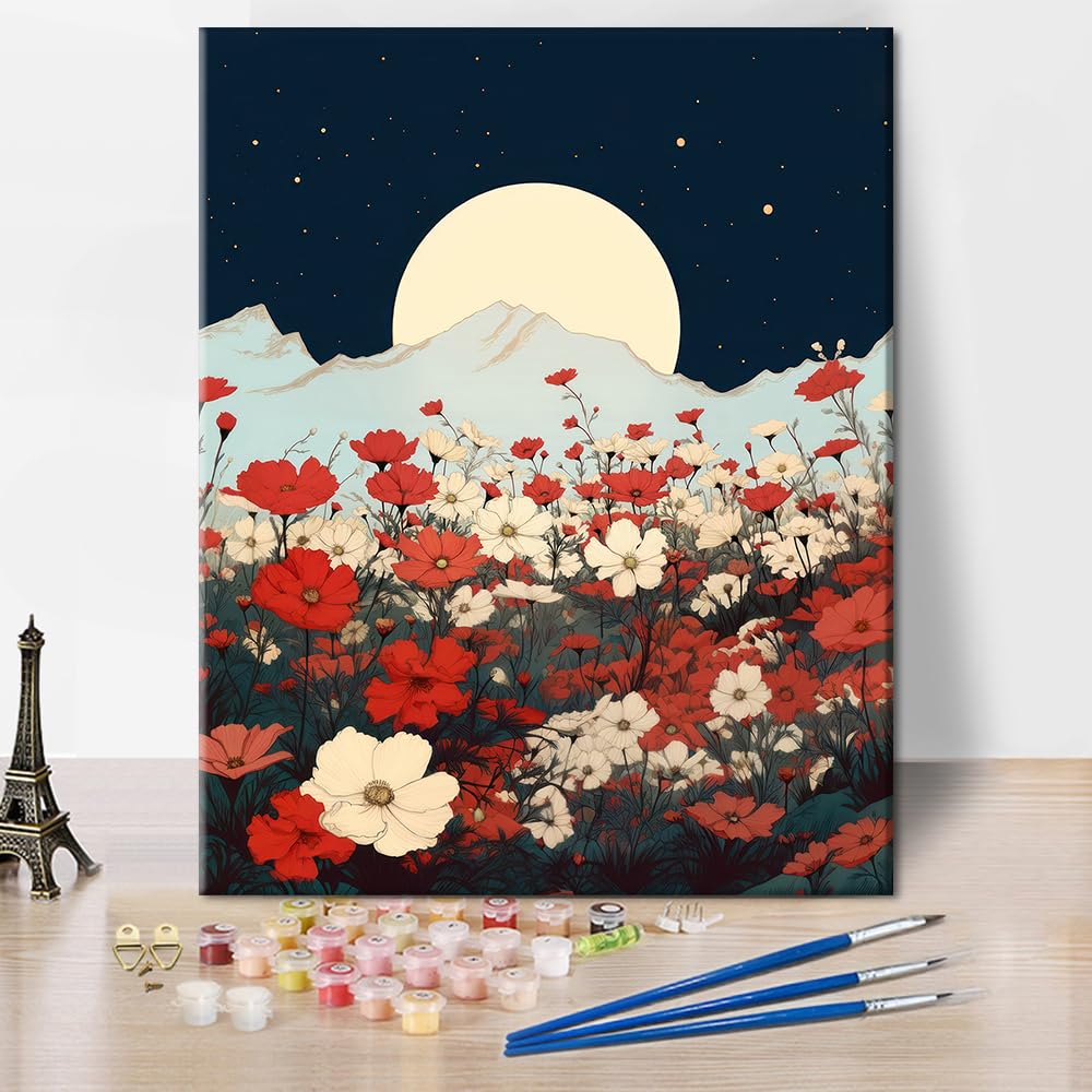 Paint by Numbers Kit for Adults, Cosmos Flower Garden Paint by Numbers, Nature Plant Adults' paint-by-Number Kits, Blossom Flowers Adult Paint by Number Kits, 16X20 Inch Frameless Paint by Numbers TUMOVO