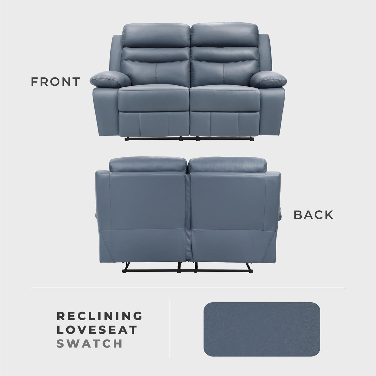 Lexicon 64" W Manual Reclining Loveseat, Top Grain Leather Match Reclining Love Seat, Home Theater Seating, Wall Hugger Recliner Couch, Manual Double Recliner RV Couch for Living Room, Blue Lexicon