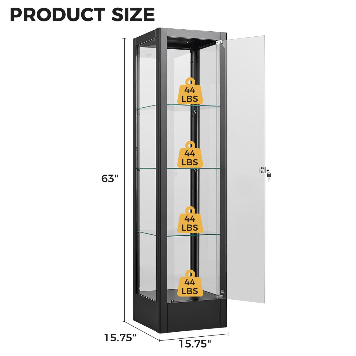 BECHAEO Glass Display Cabinet with LED Light and Lock, 63" Curio Storage Cabinet, 4-Tier Tempered Glass Adjustable Shelves, Metal Display Case for Living Room Playroom Office (Black) BECHAEO