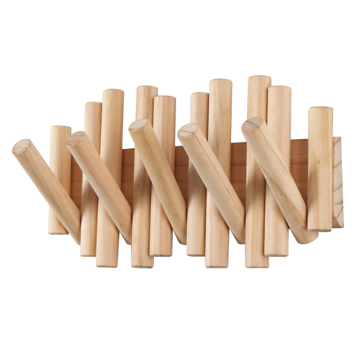 BIRTIMO Wall Mounted Coat Rack with 5 Retractable Wooden Pegs – Modern Design, Space-Saving Storage Organizer in Natural Wood BIRTIMO