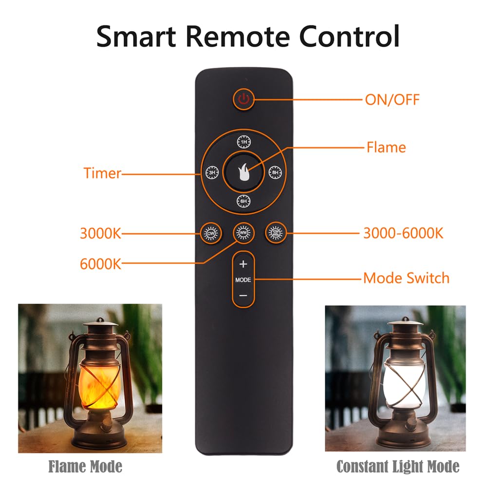 Lantern LED Battery Powered Camping Lamp Outdoor Hanging Lantern Flickering Flame Rechargeable Retro Lanterns Remote Control 4 Modes Light Non-Solar 2 Pack Marlrin