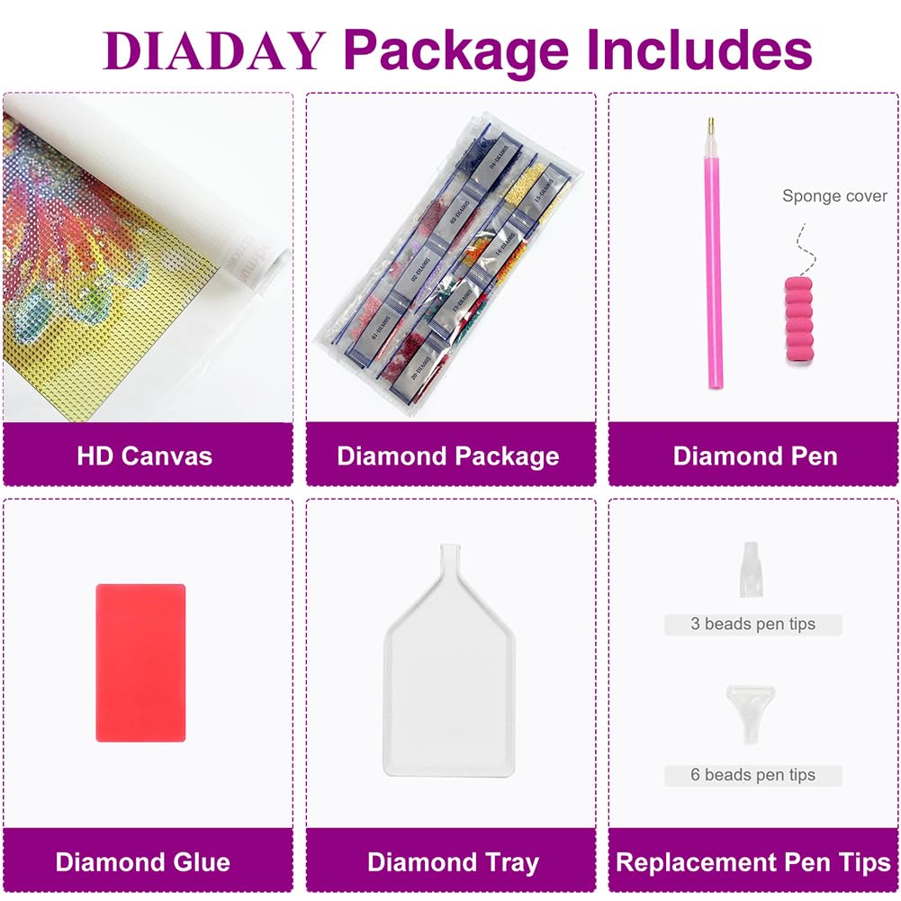 DIADAY 5D Diamond Painting Kits Mandala Diamond Art Kits for Adults Beginners, Full Drill Round Gem Dots Art DIY Craft Home Wall Decor Gift 12 x 12 Inches DIADAY