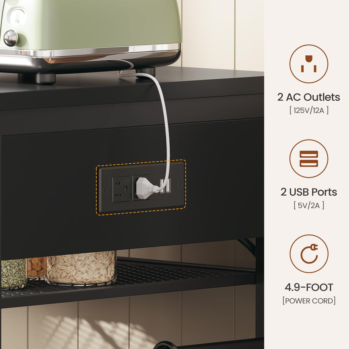 Itaar 6 Tier Bakers Rack, Coffee Station with Power Outlet, Farmhouse Small Coffee Bar with Drawer for Small Space, Microwave Stand with Storage and 8 Hooks for Kitchen, Living Room (Black) Itaar