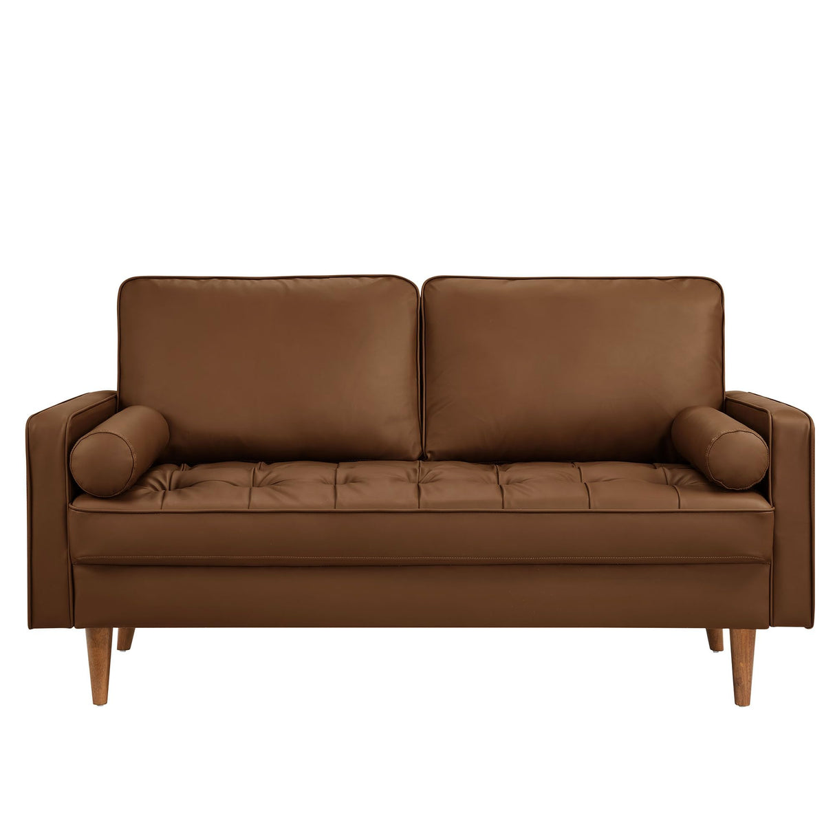 Modway Valour 62 Inch Faux Leather Loveseat in Brown – Wide Faux Leather Loveseat Sofa with Wood Legs - Small 2-Seater Sofa with Tufted Seat for Living Room or Office Modway