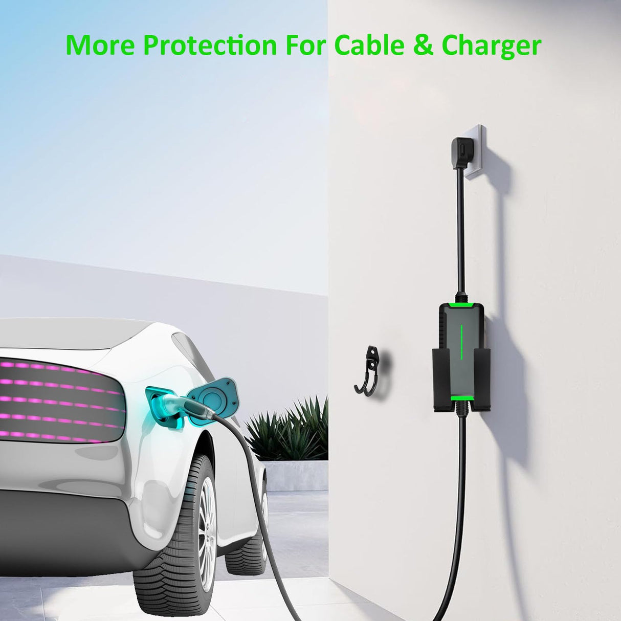 WELLMETE EV Charger Holder-Adjustable for Different Size Control Box, Heavy Duty Metal Wall Mount Bracket with Cable Hook for J1772 EV Mobile Charger & Telsa Charger, Enduring Charging Box Holder WELLMETE