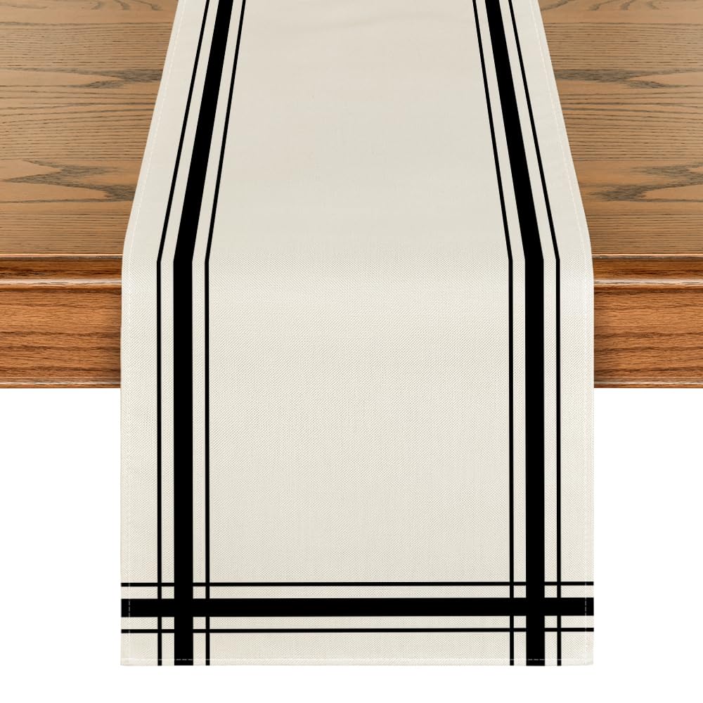 Artoid Mode Black Simple French Stripe Table Runner, Seasonal Spring Summer Kitchen Dining Table Decoration for Home Party Decor 13x72 Inch Artoid Mode