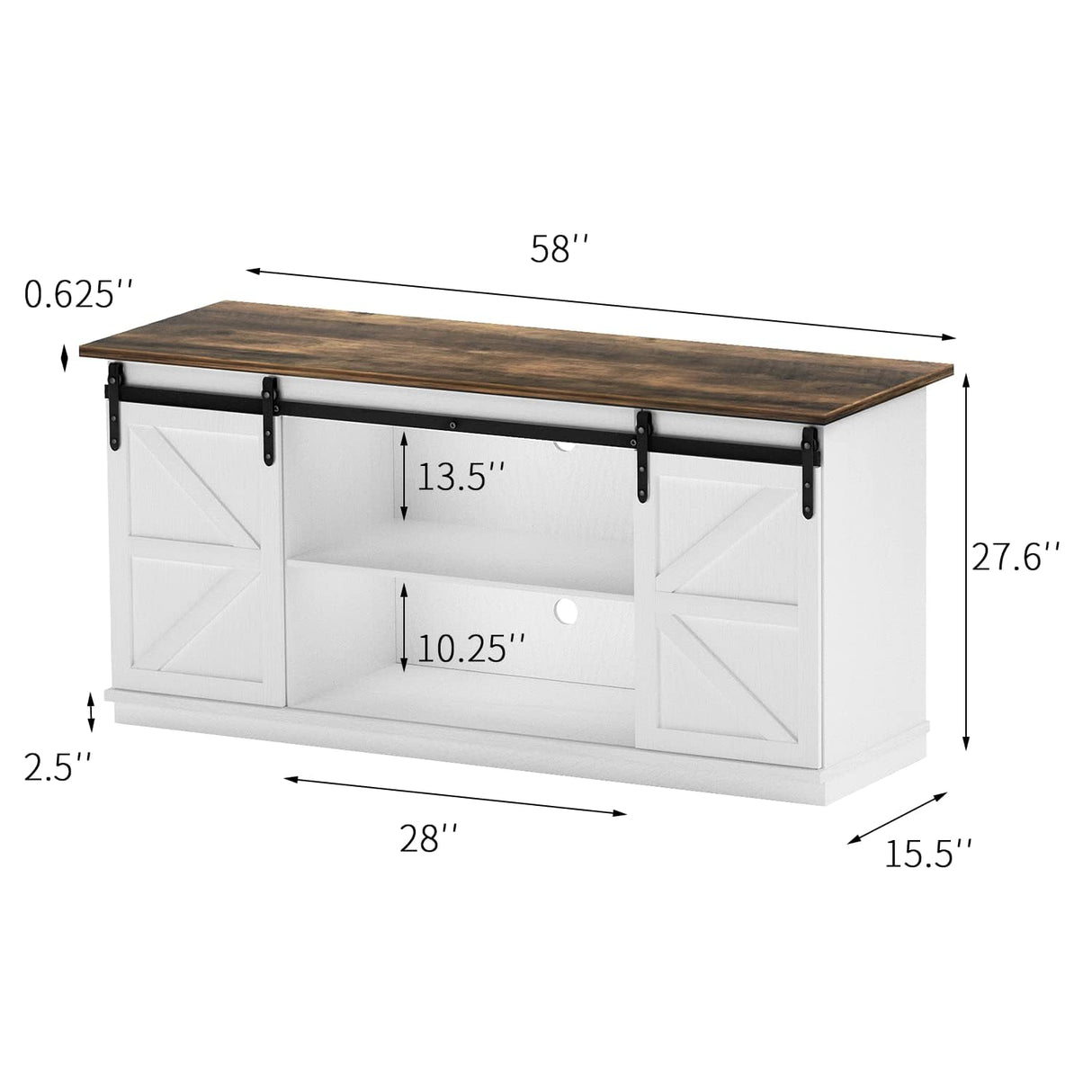 YESHOMY Farmhouse TV Stand for Televisions up to 65 Inches, Sliding Barn Doors and Storage Cabinets, Console Table and Media Furniture for Living Room, 58 Inch, White YESHOMY
