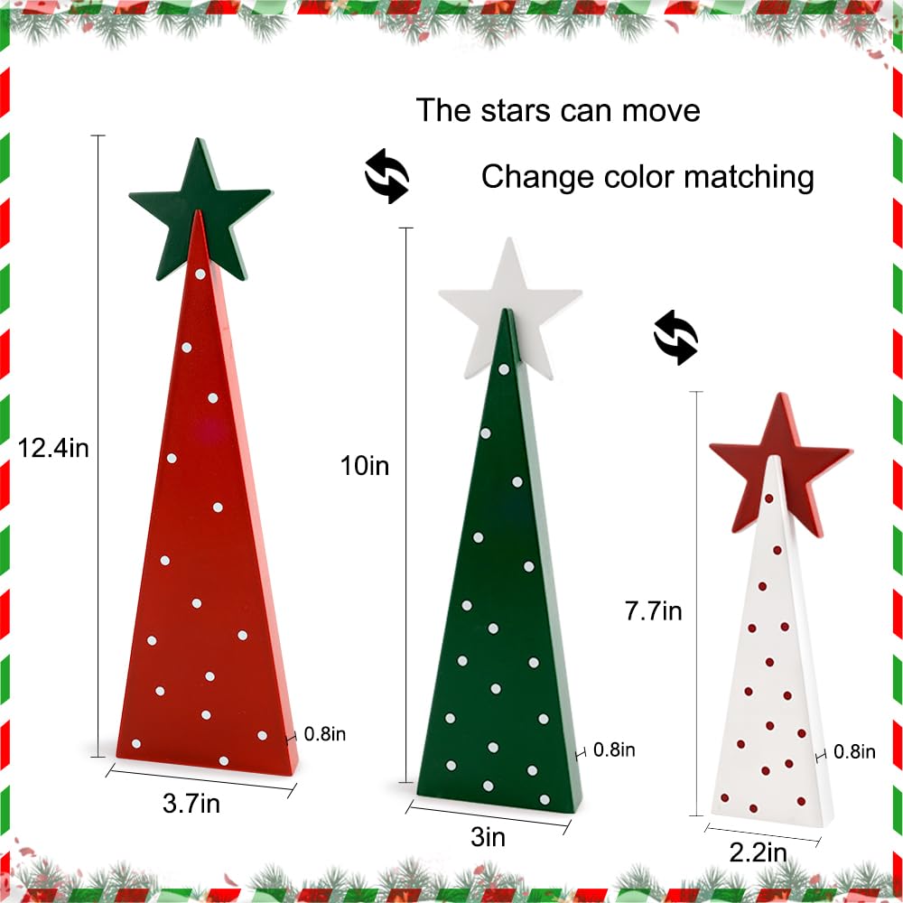 Christmas Decorations Indoor, Christmas Decor - 3 PCS Wooden Xmas Tree Signs with Stars for Home, Table, Fireplace Mantel, Shelf, Office Desk, Party Decor - Xmas Holiday Decorations AKEROCK