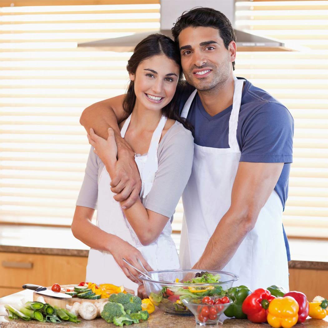 LOYHUANG Total 6PCS White Apron for Women Adult Unisex Plain Color Bib aprons with 2 Front Pockets Washable Chef Aprons for Cooking Baking Kitchen Restaurant Crafting LOYHUANG