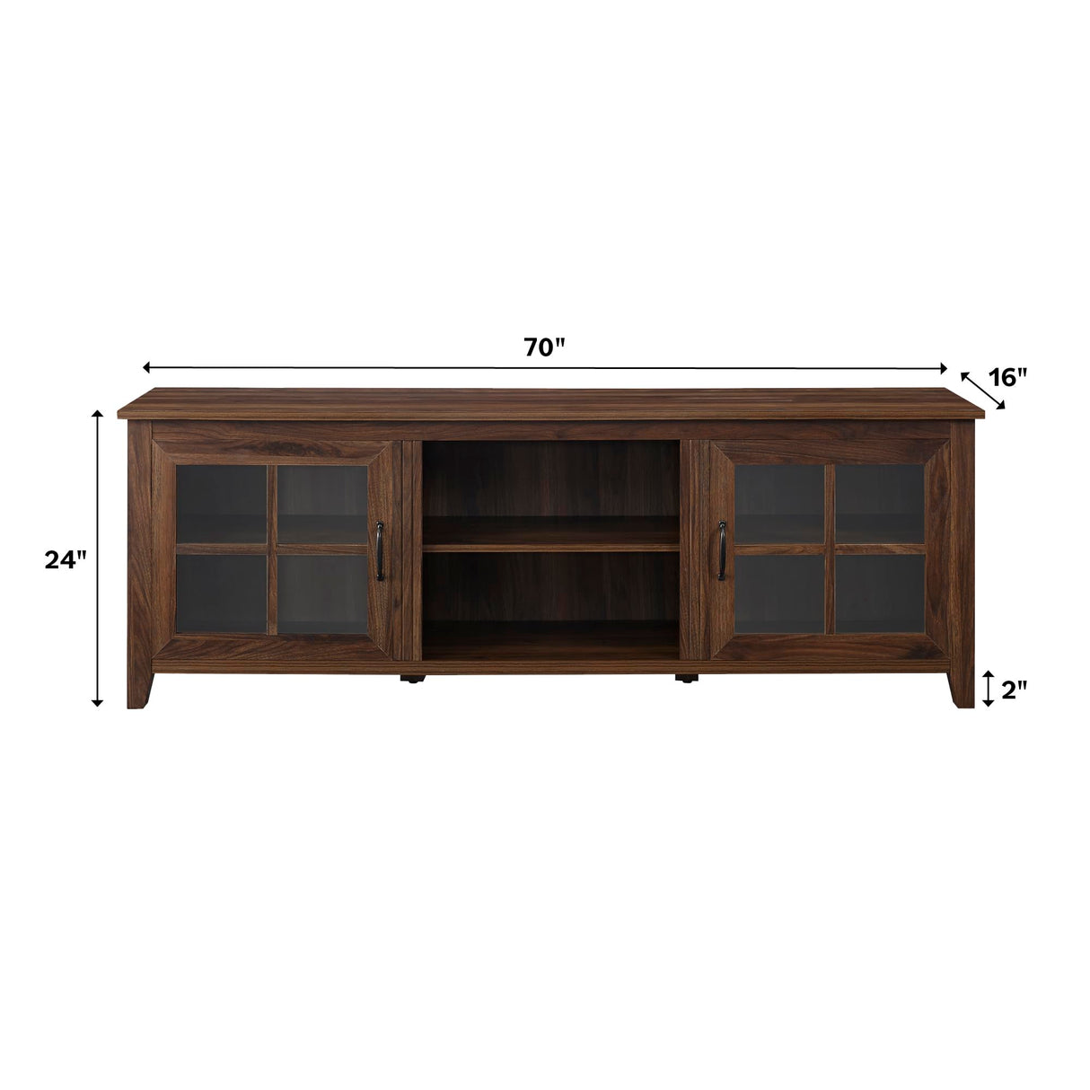 Walker Edison Portsmouth Classic 2 Glass Door TV Stand for TVs up to 80 Inches, 70 Inch, Dark Walnut Walker Edison