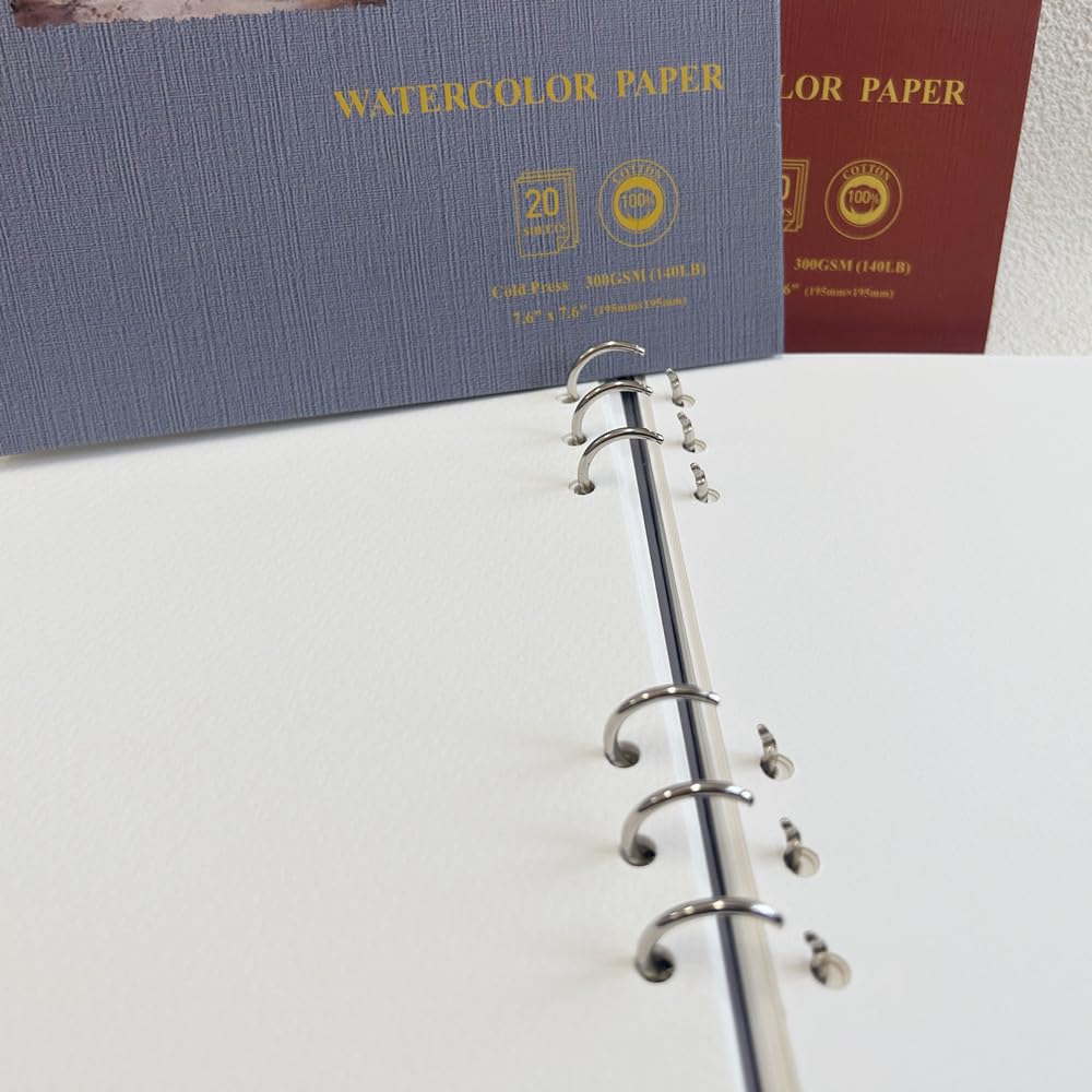 MAIMOUFIN Watercolor Journal,100% Cotton Watercolor Paper, 7.6" x 7.6",20 Sheets(140LB/300GSM) Cold Press, Hardcover Square Loose-Leaf Watercolor Sketchbook Pad for Artists, Art Lovers (Cold Press) MAIMOUFIN