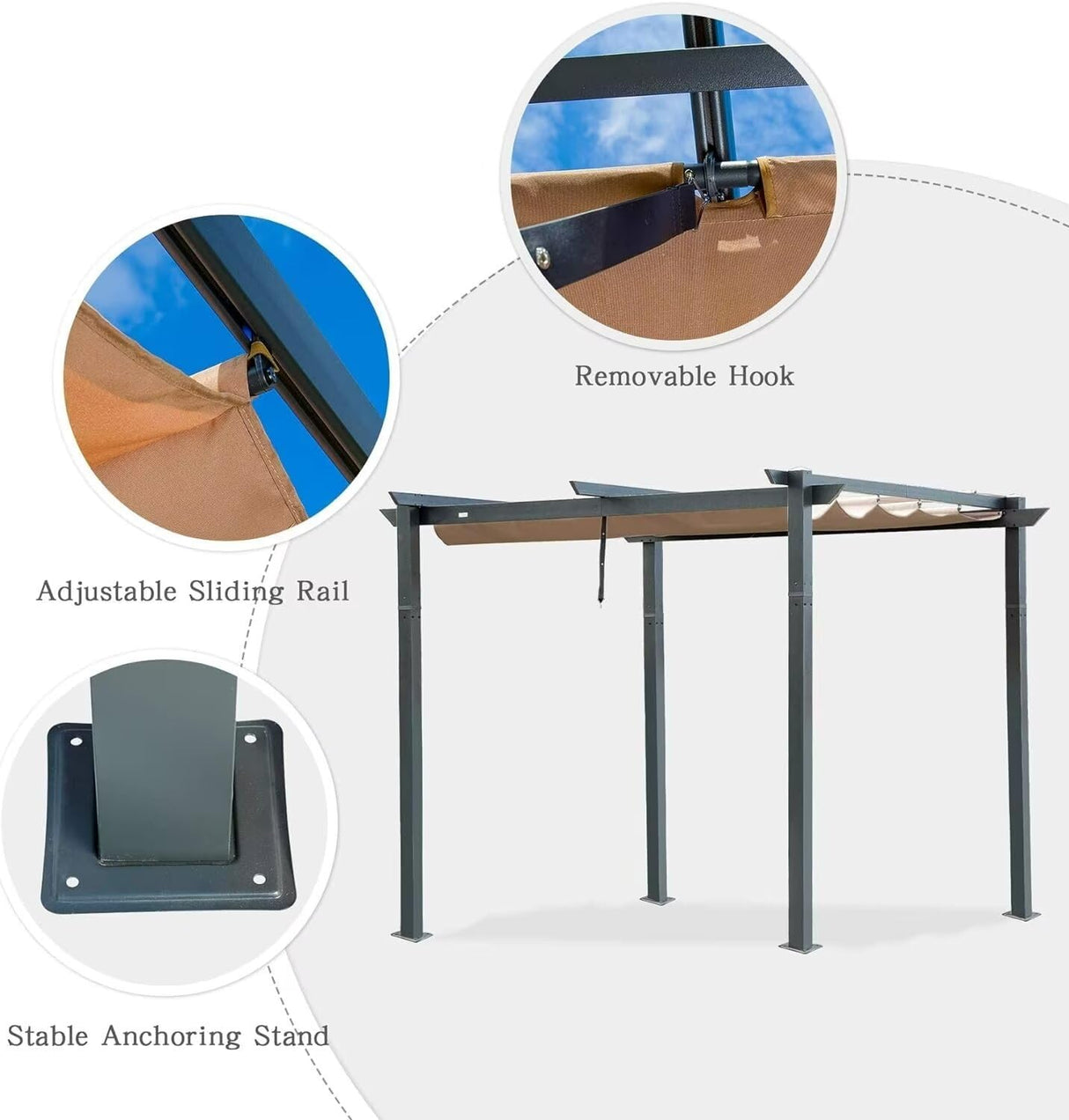 Domi Outdoor Living 10’ X 10’ Outdoor Retractable Pergola with Weather-Resistant Canopy Aluminum Garden Pergola Patio Grill Gazebo for Courtyard domi outdoor living