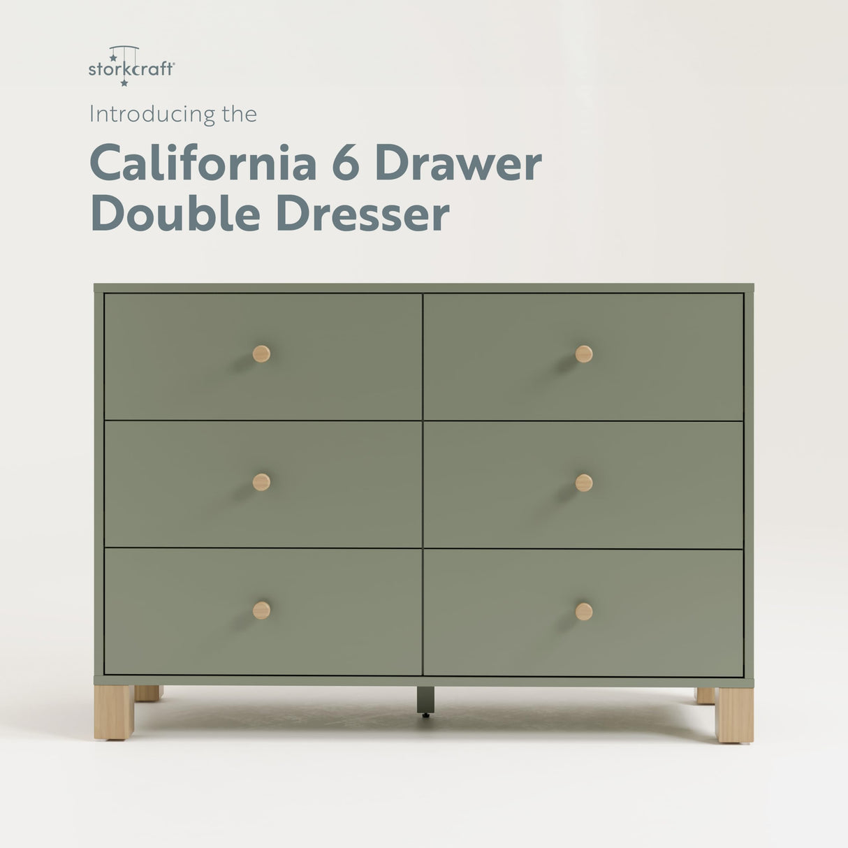 Storkcraft California 6-Drawer Double Dresser (Olive with Driftwood) - GREENGUARD Gold Certified, Interlocking Drawer System, Dresser Drawer Organizer for Kids Bedroom STORKCRAFT