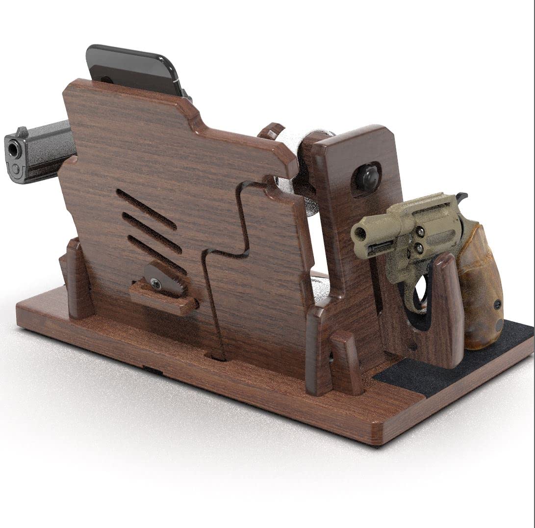 BarvA 2 Adaptive Wood Gun Racks Phone Docking Charging Station Gifts for Men Dad Birthday Ideas Nightstand Organizer Charging Dock Watch Charging Stand Wallet Key Gadget Device Bedroom Bedside Holder BarvA