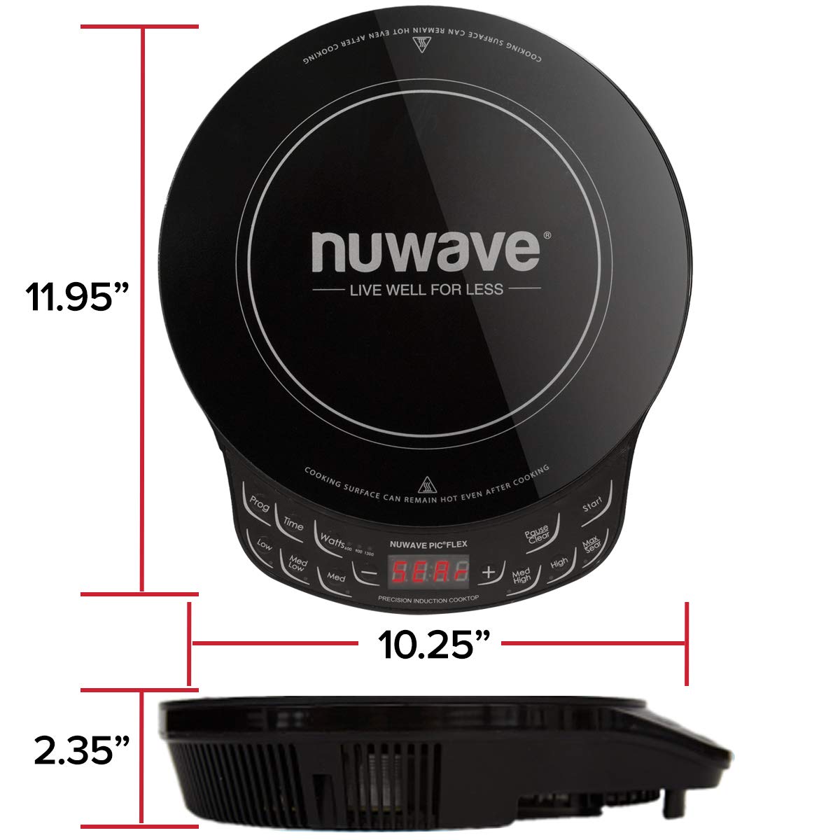 Nuwave Precision Induction Cooktop, 10.25” Shatter-Proof Ceramic Glass, 6.5” Heating Coil, 45 Temps from 100°F to 500°F, 3 Wattage Settings 600, 900 & 1300 Watts Nuwave