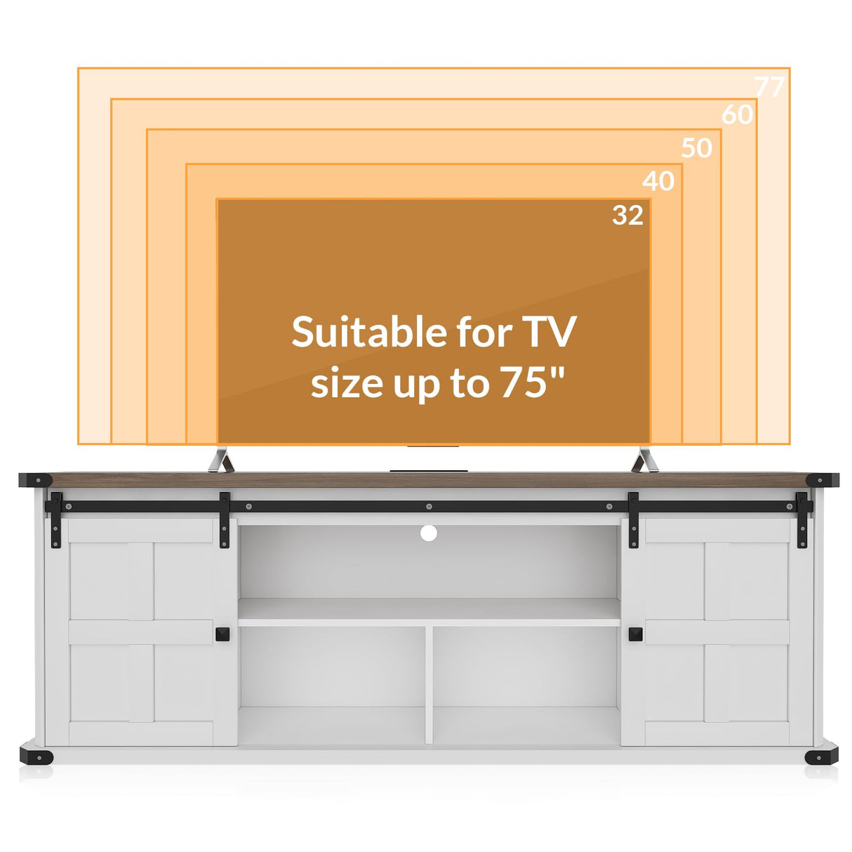 GarveeHome 70 in Farmhouse TV Stand for 75 in TVs, Modern Entertainment Center with Sliding Barn Doors, Modern Media TV Console Table, Wood Long TV Stand for Living Room GarveeHome