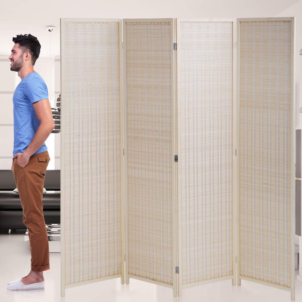 Room Divider Privacy Screen Folding 4 Panel 72 Inches High Portable Room Seperating Divider, Handwork Bamboo Mesh Woven Design Wall, Room Partitions and Dividers Freestanding, Natural Dkeli