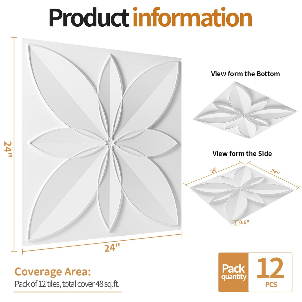 WOWSTAR 12-Pack 24"x24" Drop Ceiling Tiles, Waterproof Glue up White Ceiling Panels, 3D Wall Panels, PVC Wall Tiles, Ceiling Decor WOWSTAR