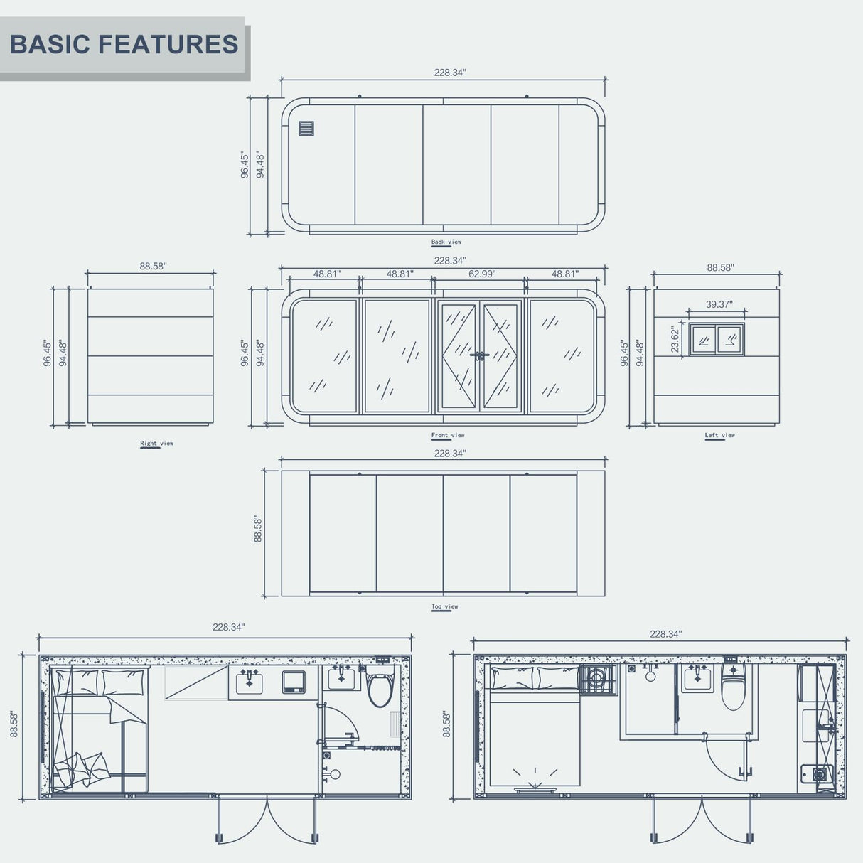 AMGUI Luxury Modern prefab Cabin - 19ft Mobile Capsule with Bedroom, Kitchen and Bathroom, Storm Resistant prefab Cabin -16 Typhoon and 12 Earthquake Proof Mobile Cabin for Travel and Outdoor Living AMGUI