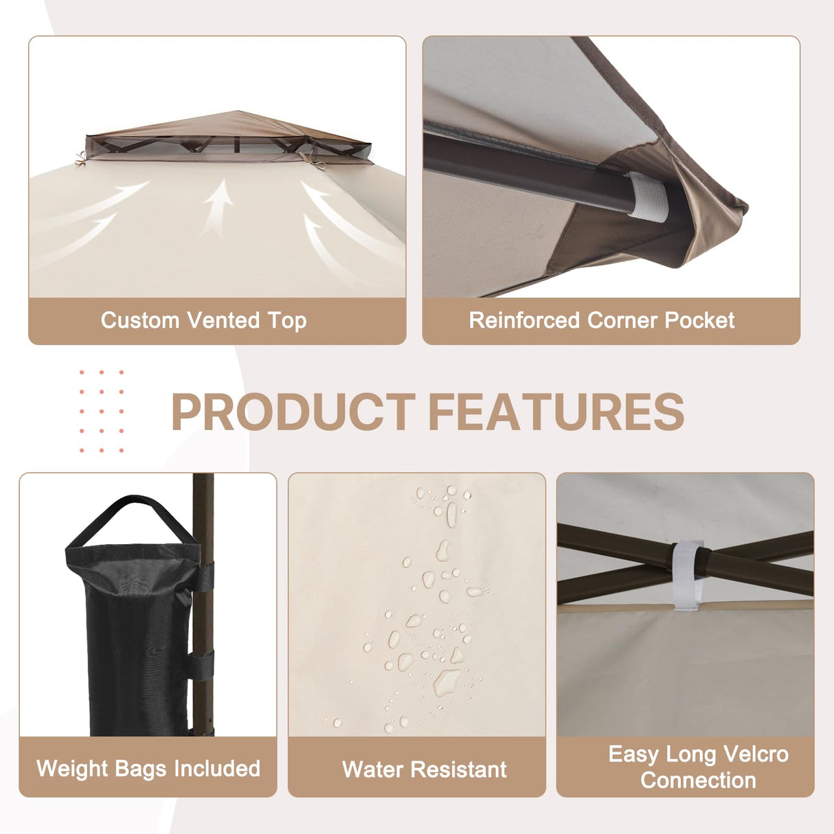 EAGLE PEAK 13x13 Pop Up Gazebo with 4 Wall Panels, Easy Up Canopy for Patio and Backyard, Easy Set up Outdoor Gazebo (Beige/Brown) EAGLE PEAK