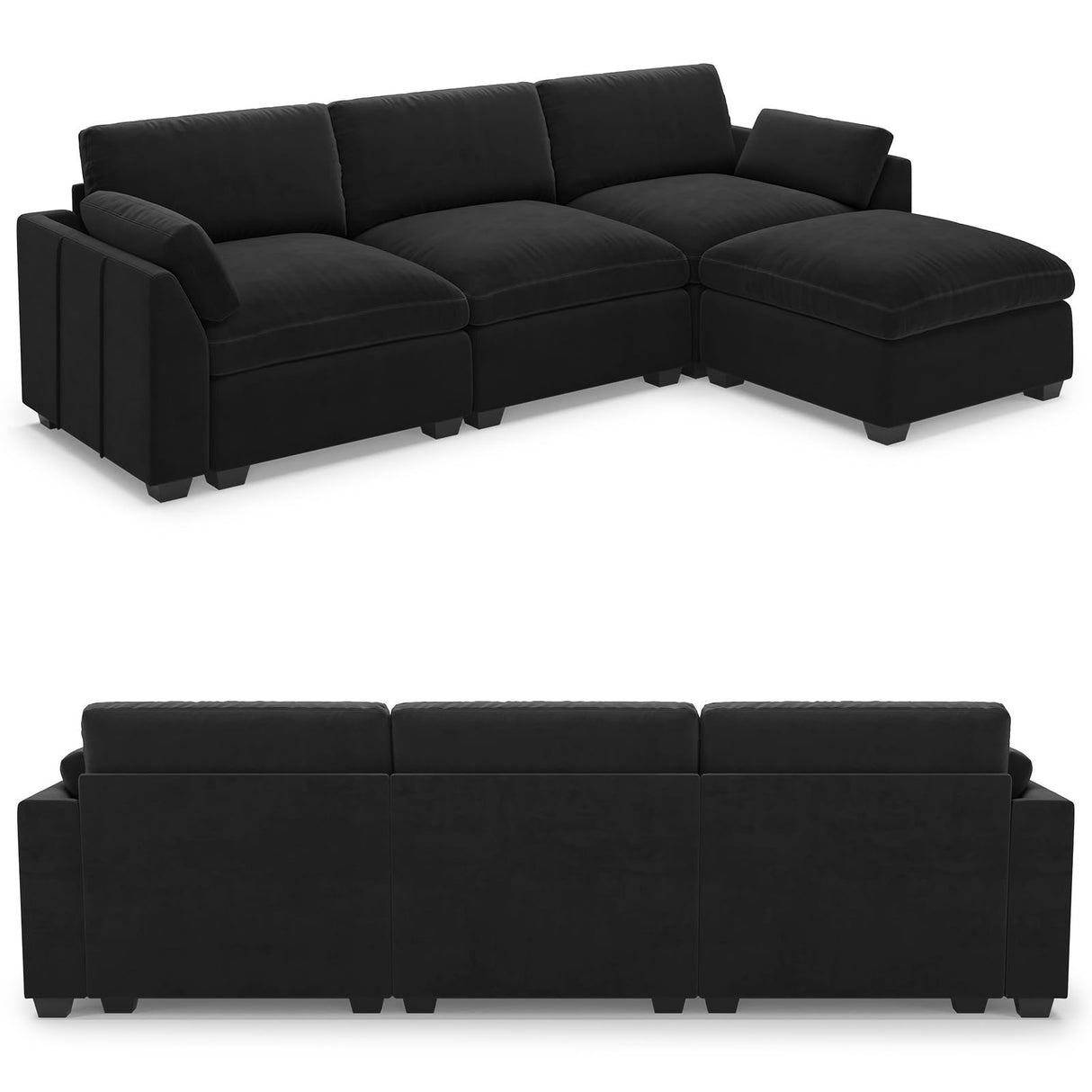 Belffin Extra Large Modular Sectional Sofa,106.3" 4-Seater L Shaped Couch,Velvet Convertible Sectional Couches for Living Room,Comfy Upholstered Modern Cloud Couch,Black Sofa Belffin