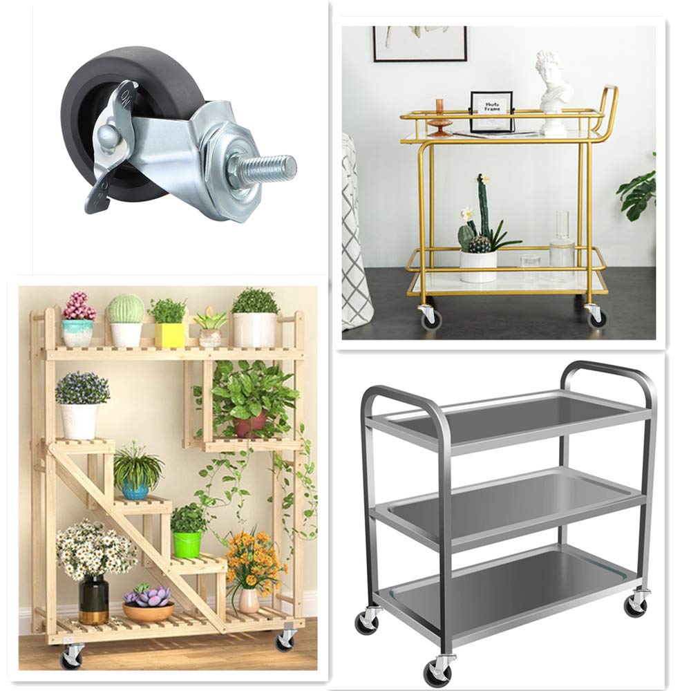 Caster Wheels, 3" Locking Swivel Stem Casters Set with Brake of 8, 3/8"-16 x 1 (Screw Diameter 3/8", Length 1") Rubber Casters with 360 Degree No Noise Wheels WHARSTM