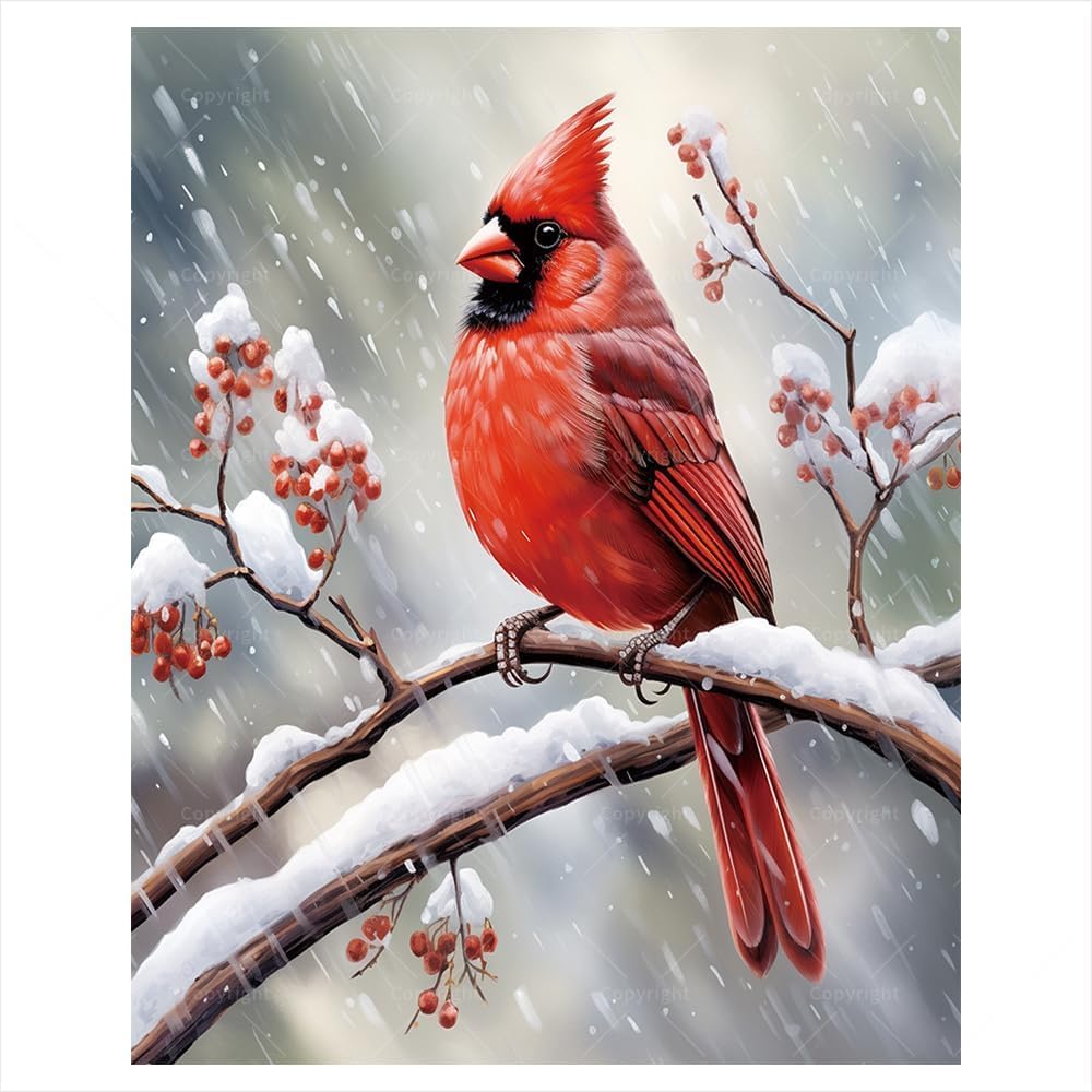 Red Cardinal Paint by Numbers Kit for Adults - DIY Bird Painting on Canvas, Adults' Paint-by-Number Kits Acrylic Paint Set for Beginners, Wildlife Art Kit for Home Decoration or Gifts (12X16IN Framed) DecorFriday