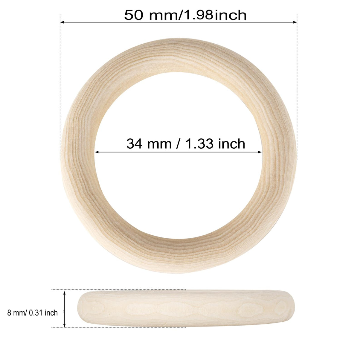 50 PCS 50mm Unfinished Wooden Rings for Craft, Nature Solid Wood Rings for DIY Crafts Without Paint, Macrame Wooden Rings for Ring Pendant and PONGJA