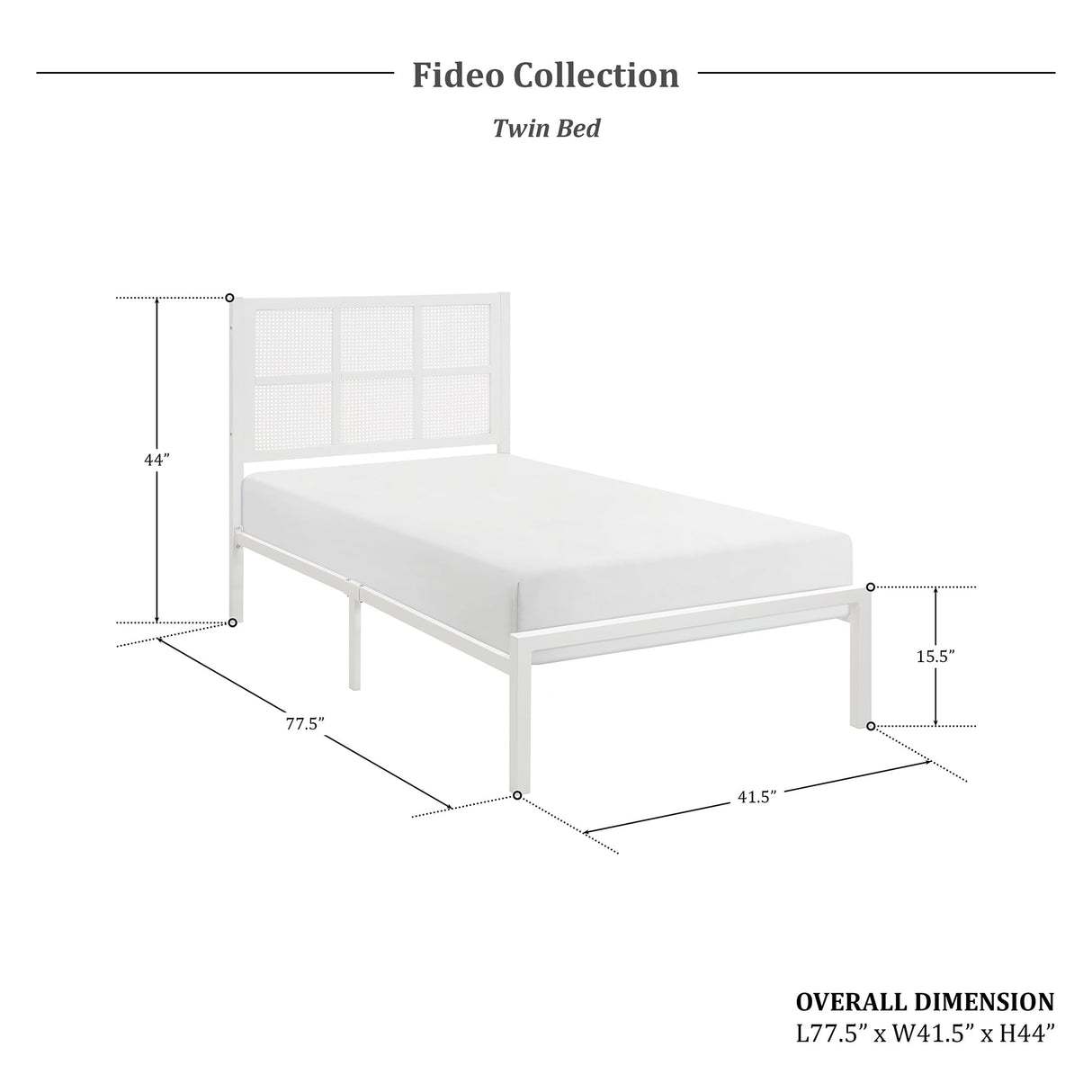 Lexicon Metal Bed Frame with Rattan Headboard, Metal Platform Bed with Strong Metal Slat Support Under Bed Storage, Boho Faux Cane Bed, Mattress Foundation No Box Spring Needed, Twin Bed, White Lexicon